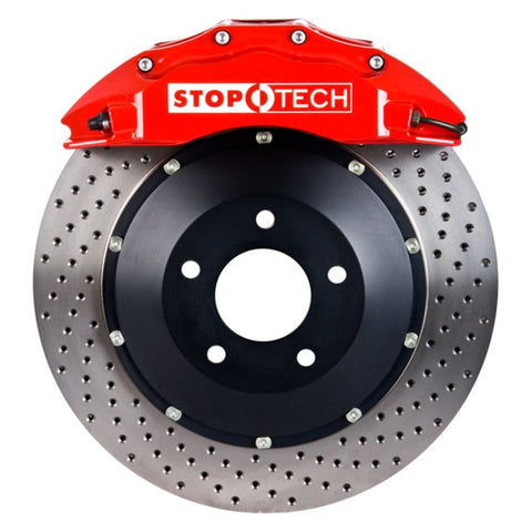 StopTech 08-10 Audi S5 Front BBK w/ Red ST-60 Calipers Drilled 380x32mm Rotors Pads Lines - 83.114.6800.72