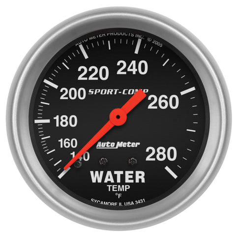 Autometer Sport-Comp 66.7mm 140-280 Degree F PSI Mechanical Water Temperature Gauge - 3431