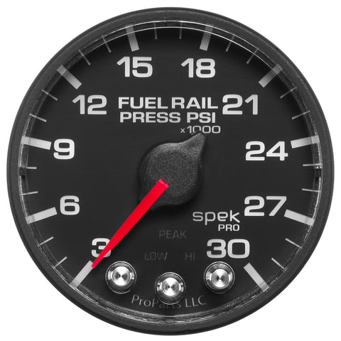 Autometer Spek-Pro Gauge Rail Press 2 1/16in 30Kpsi Stepper Motor W/Peak & Warn Blk/Blk - P321328