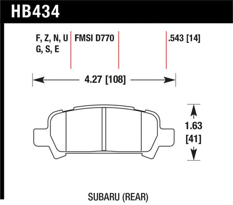 Hawk Subaru Baja/Forester/Impreza/Legacy DTC-60 Race Rear Brake Pads - HB434G.543