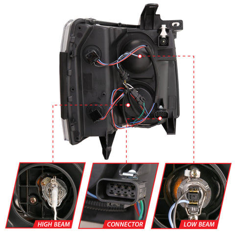 ANZO 07-13 Chevrolet Silverado 1500 Plank Style Projector Headlights Black w/ Amber - 111410
