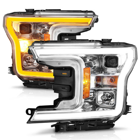 ANZO 2018-2020 Ford F-150 Projector Headlight w/Plank Style Switchback Chrome Housing - 111510